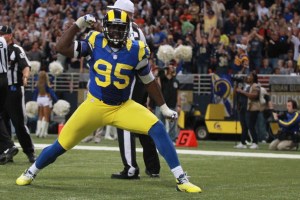 William Hayes #95 of the St. Louis Rams celebrates a safety